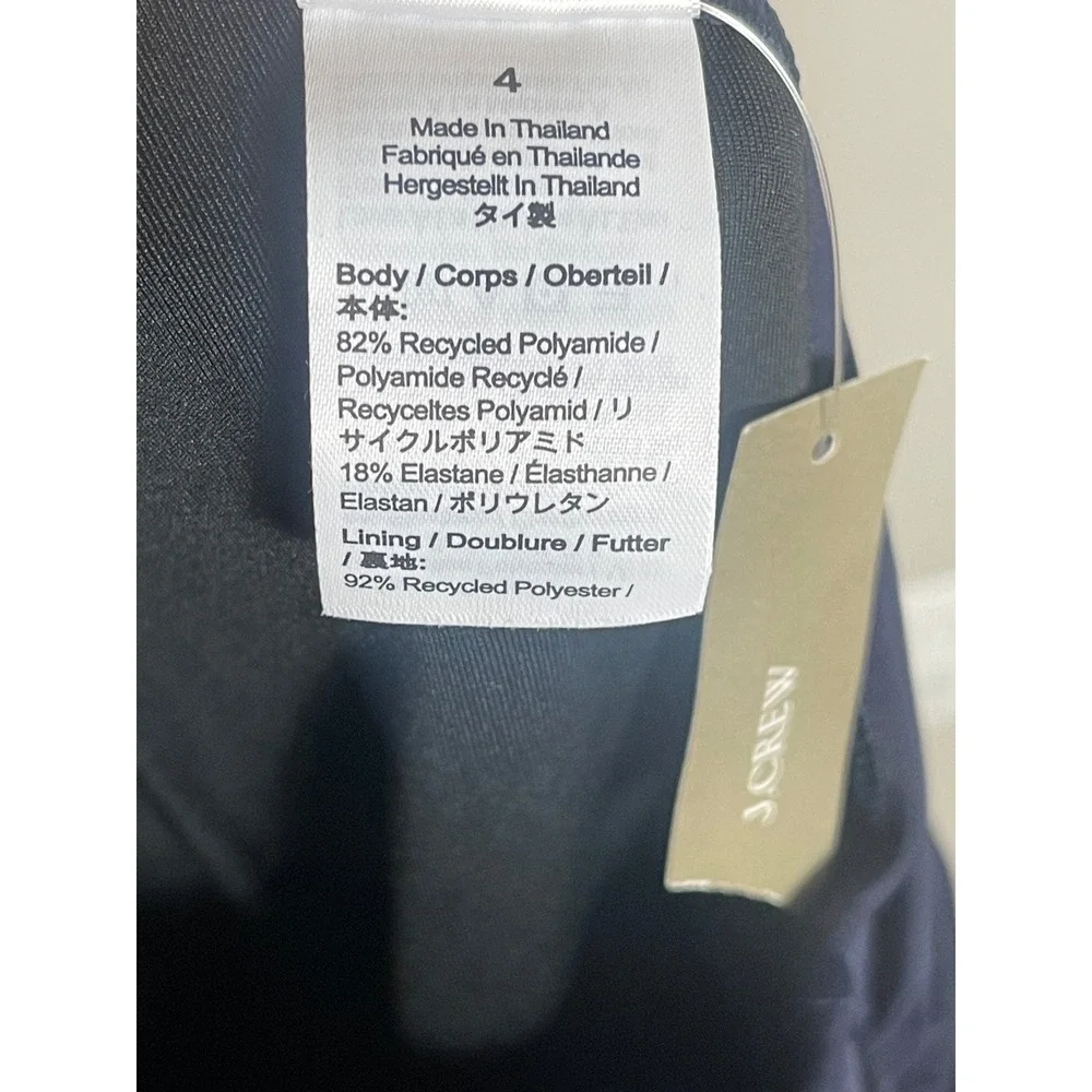 J.Crew Ruched One Shoulder Swim Dress Size 4 Navy Swimsuit NWT BP248